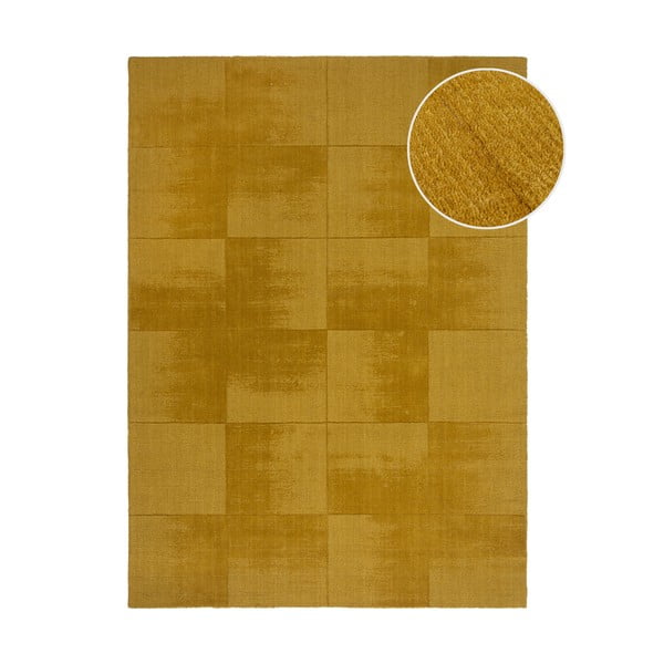 Okera dzeltens ar rokām darināts vilnas paklājs 160x230 cm Demi Check Ombre – Flair Rugs