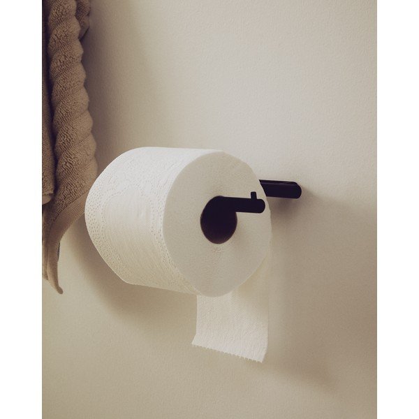 Melns nerūsējošā tērauda sienas tualetes papīra turētājs Arely – Kave Home-image-1