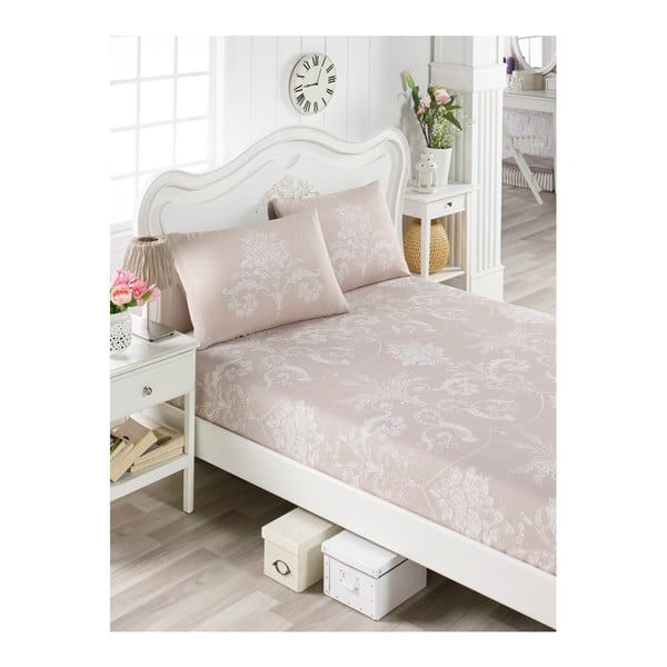 Bēšas krāsas gultasveļas un 2 spilvendrānu komplekts divguļamai gultai Munica Punteja, 160 x 200 cm