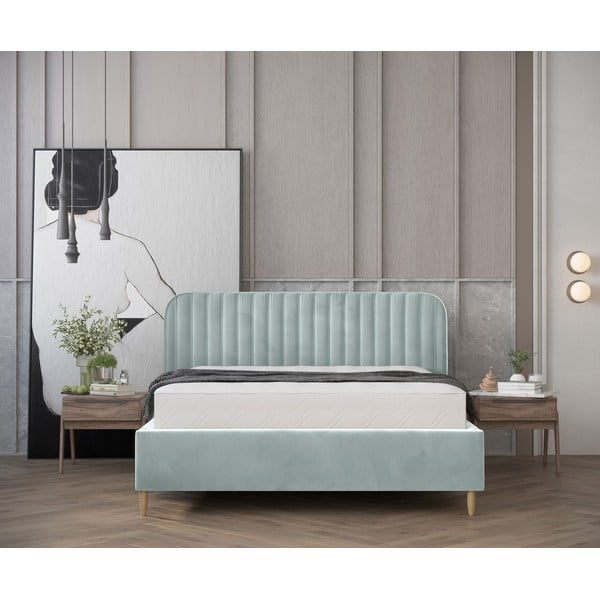 Piparmētru zaļa polsterēta divvietīga gulta ar veļas kasti un redelēm 160x200 cm Noto – Maison de Rêve-image-4