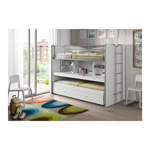 Balta divstāvu/izvelkama bērnu gulta ar veļas kasti un redelēm 90x200 cm Bonny – Vipack-image-1