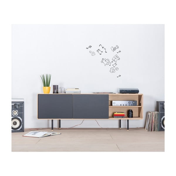 Melns/dabīga toņa ozola masīvkoka TV galdiņš 180x64 cm Fina – Gazzda-image-3