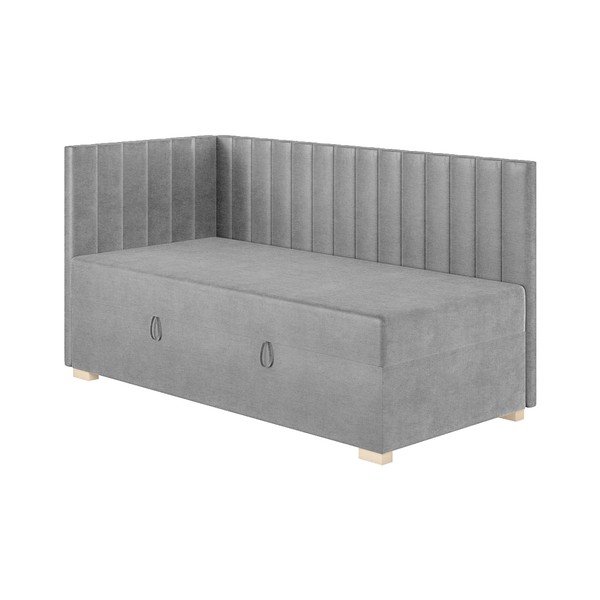 Pelēka stūra bērnu gulta ar veļas kasti ar matraci 90x200 cm Snugi – Ghado-image-3