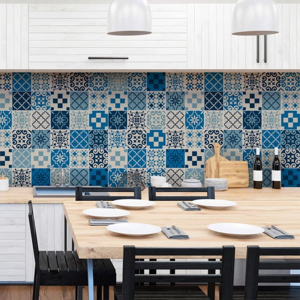 Komplekts no 60 sienas uzlīmes Ambiance Wall Decal Cement Tiles Azulejos Caralinera, 15 x 15 cm