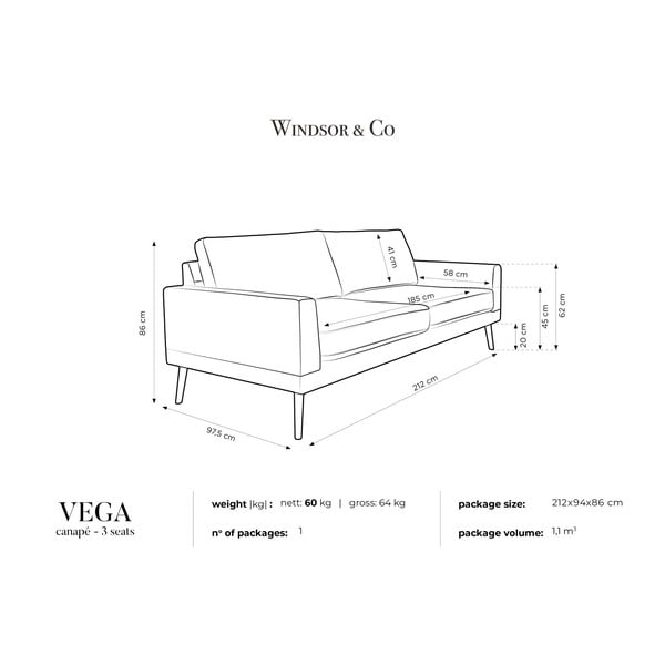Gaiši pelēks trīsvietīgs dīvāns Windsor & Co Sofas Vega-image-4