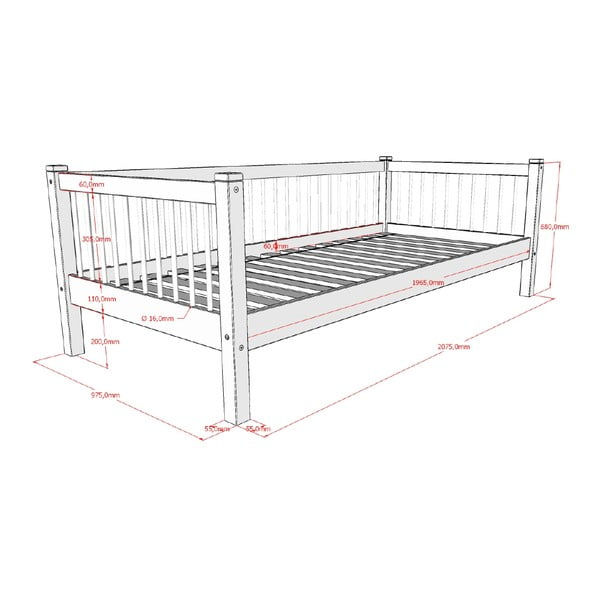 Balta dižskābarža masīvkoka bērnu gulta 90x200 cm Forrest – Vipack-image-2