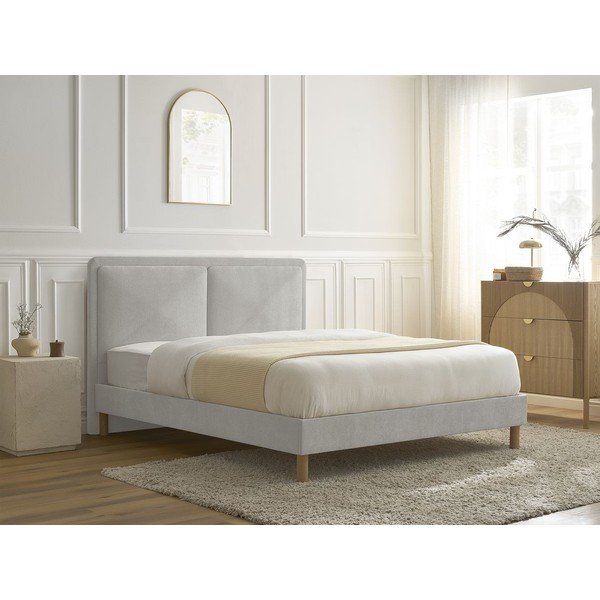 Pelēka polsterēta polsterēta divvietīga gulta ar redelēm 180x200 cm Mara – Bobochic Paris-image-1