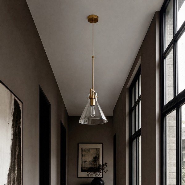 Zelta krāsas metāla piekaramā lampa ar stikla abažūru ø 25 cm Trieste – Premier Housewares-image-2