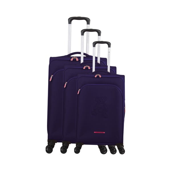 3 violetu bagāžas somu komplekts uz 4 riteņiem Lulucastagnette Emilia