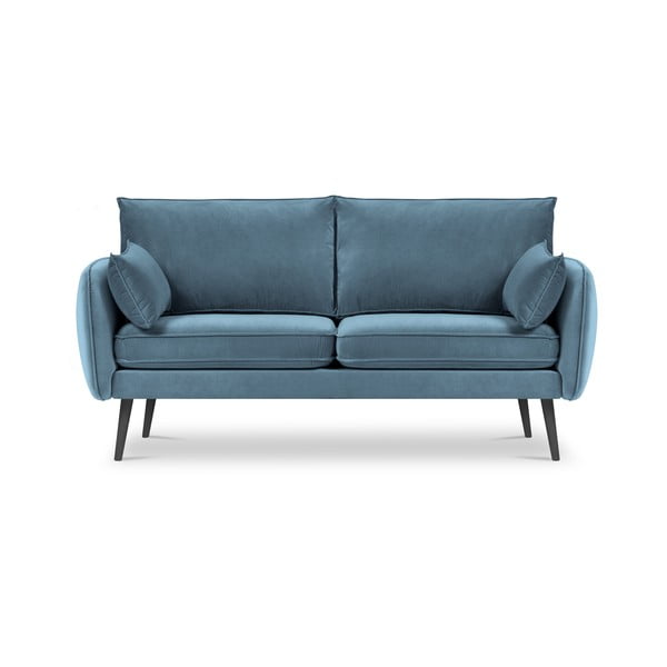 Gaiši zils samta dīvāns ar melnām kājām Kooko Home Lento, 158 cm