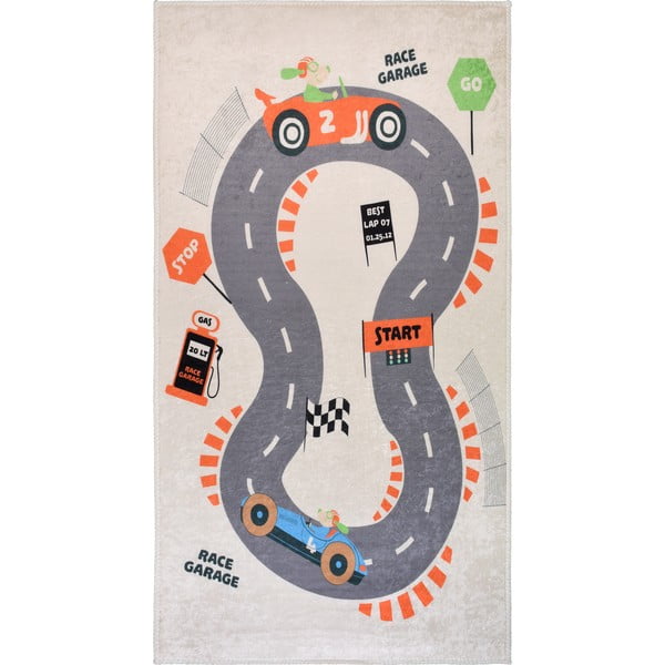 Krēmkrāsas mazgājams bērnu rotaļu paklājs 120x180 cm Race Garage – Vitaus