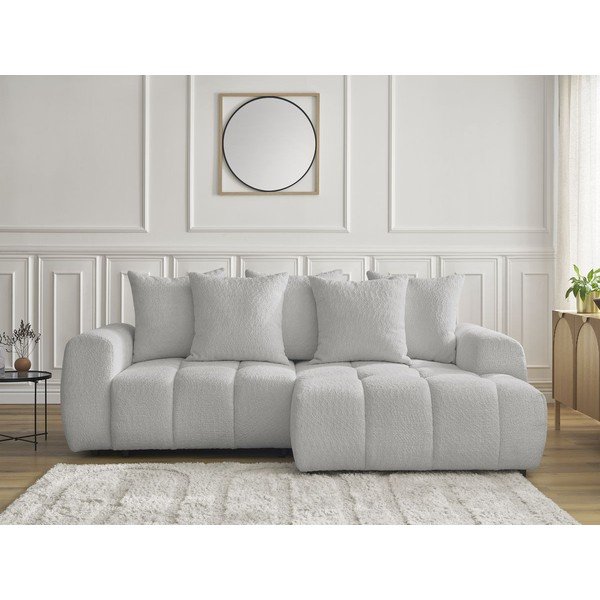 Gaiši pelēks salokāms stūra dīvāns no buklē auduma ar uzglabāšanas vietu (ar labo stūri/ar zvilni) Roxelane – Bobochic Paris-image-1