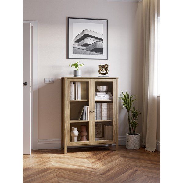 Dabīga toņa priedes masīvkoka vitrīna 90x120x40 cm Alessandra – Marckeric-image-1