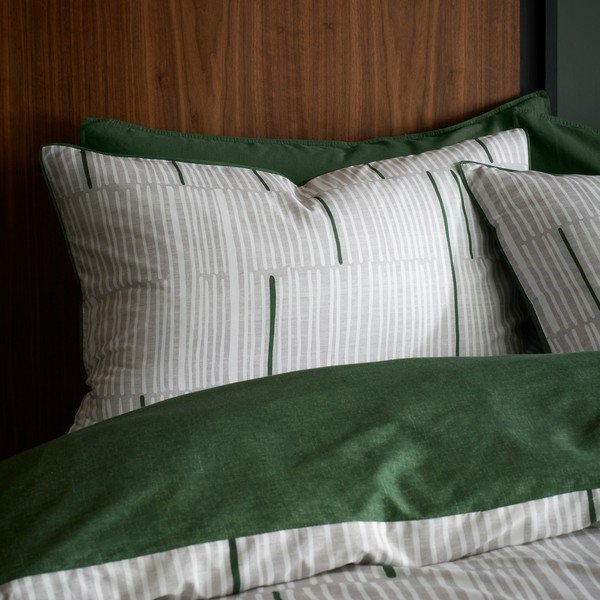 Zaļa/pelēka vienguļamā kokvilnas gultas veļa 135x200 cm Camden Stripe – Content by Terence Conran-image-1
