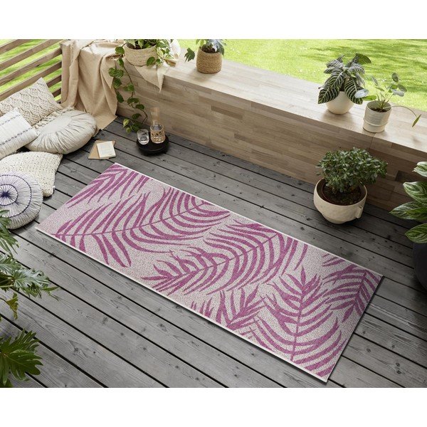 Rozā un bēšs āra paklājs NORTHRUGS Palmera, 70 x 300 cm-image-1