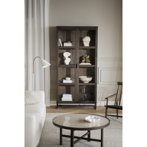 Brūna ozola masīvkoka vitrīna 95x195 cm Everett – Rowico-image-3