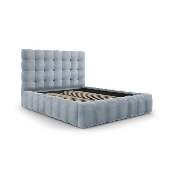 Gaiši zila polsterēta divvietīga gulta ar veļas kasti un režģi 160x200 cm Bali – Cosmopolitan Design