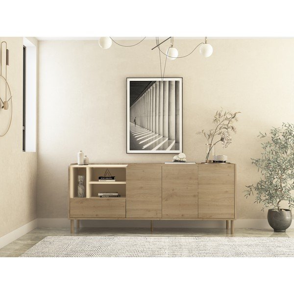 Dabīga toņa kumode ar ozolkoka imitāciju 180x75,5x44 cm Monza – Marckeric-image-1