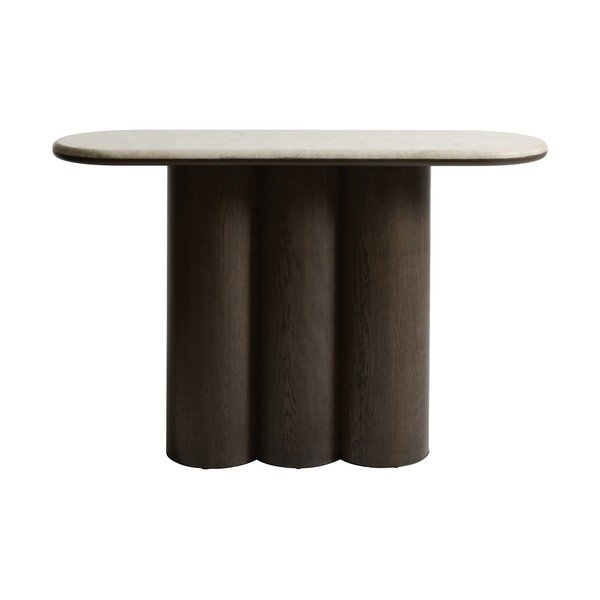 Tumša dabīga toņa konsoles galds ar marmora virsmu 38x120 cm Piazze – Unique Furniture-image-1