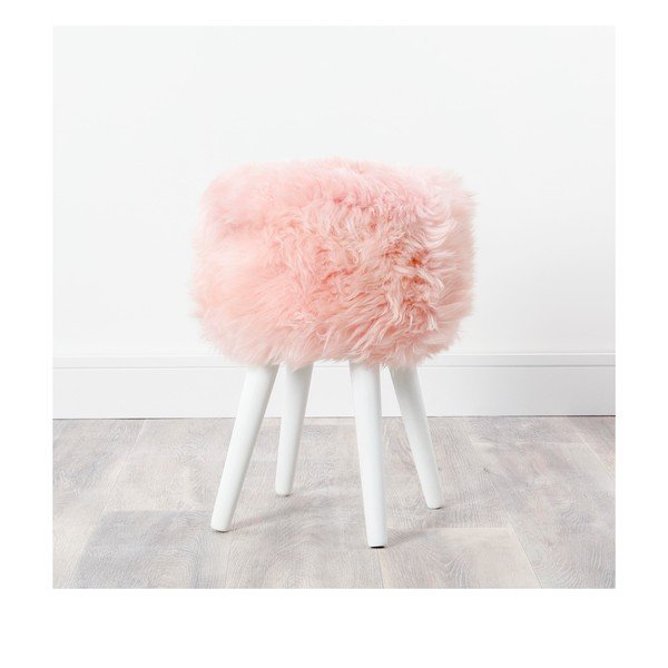 Krēsls ar rozā aitādas sēdekli Native Natural White, ⌀ 30 cm-image-2