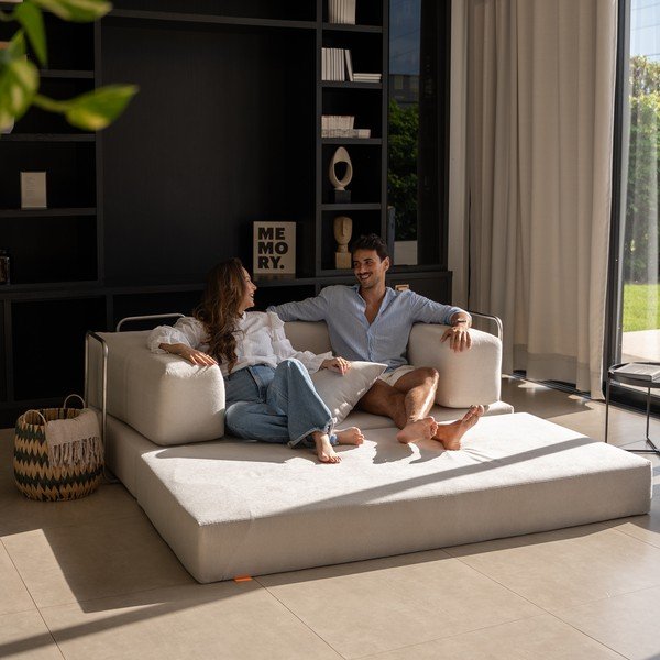 Bēšs salokāms dīvāns no buklē auduma 180 cm Bloom – TemaHome-image-4