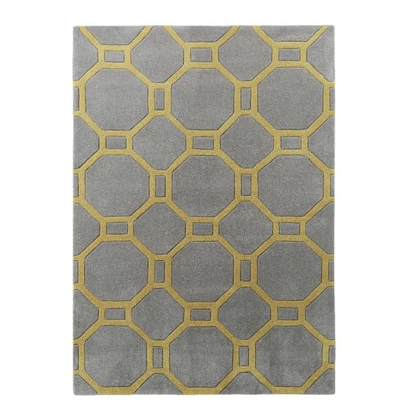 Pelēks un dzeltens ar rokām darināts paklājs Think Rugs Hong Kong Tile Grey & Yellow, 150 x 230 cm