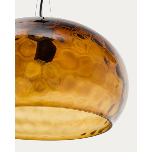 Dzintara dzeltena stikla piekaramā lampa ar stikla abažūru ø 40 cm Balma – Kave Home-image-3