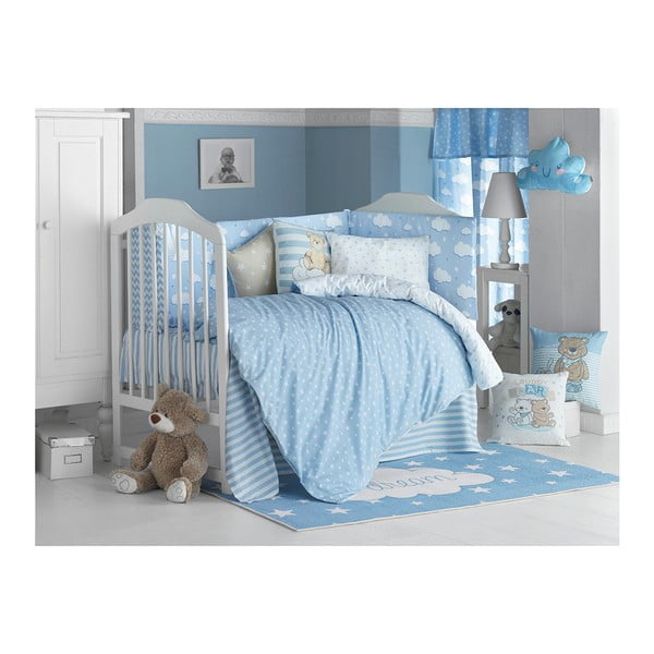 Zila bērnu kokvilnas vienvietīga gultasveļa ar palagu Mike & Co. NEW YORK Carino, 90 x 120 cm
