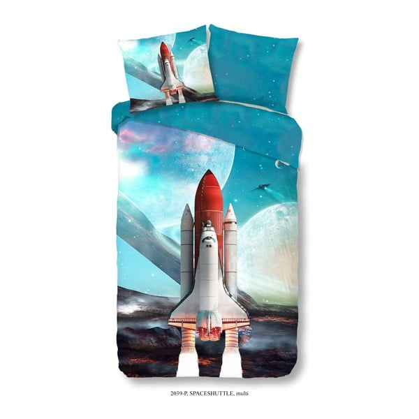 Bērnu kokvilnas gultasveļa Good Morning Space Shuttle, 140 x 200 cm