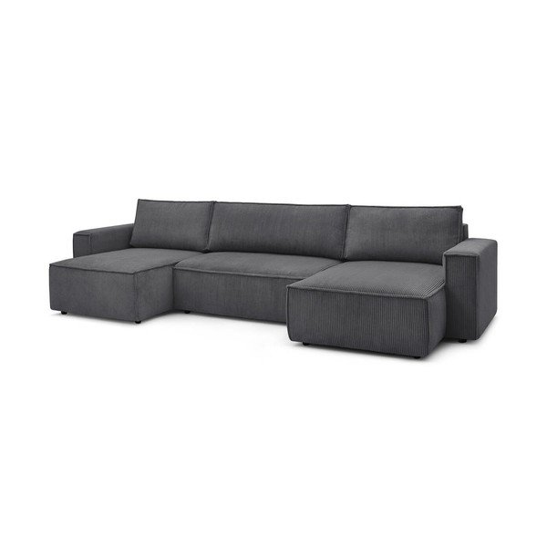 Pelēkbrūns velveta salokāms (U veida) stūra dīvāns Nihad – Bobochic Paris-image-2