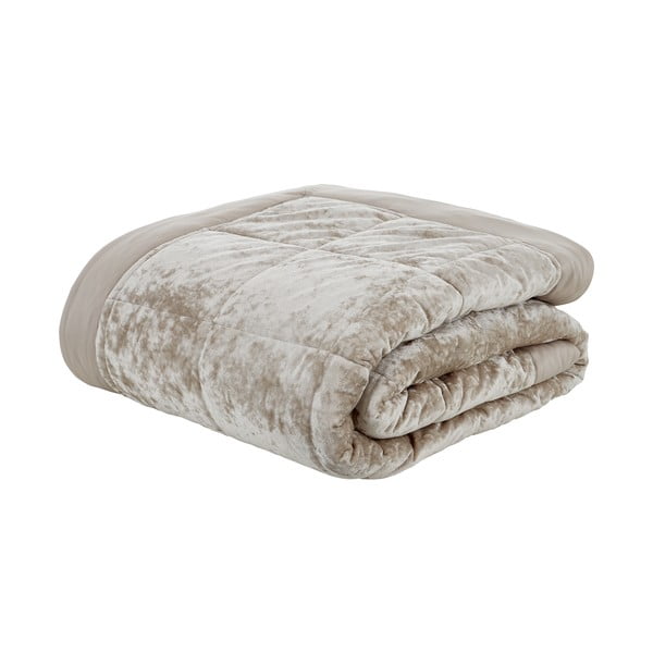 Bēšs samta stepēts gultas pārklājs divvietīgai gultai 220x220 cm Crushed – Catherine Lansfield-image-2