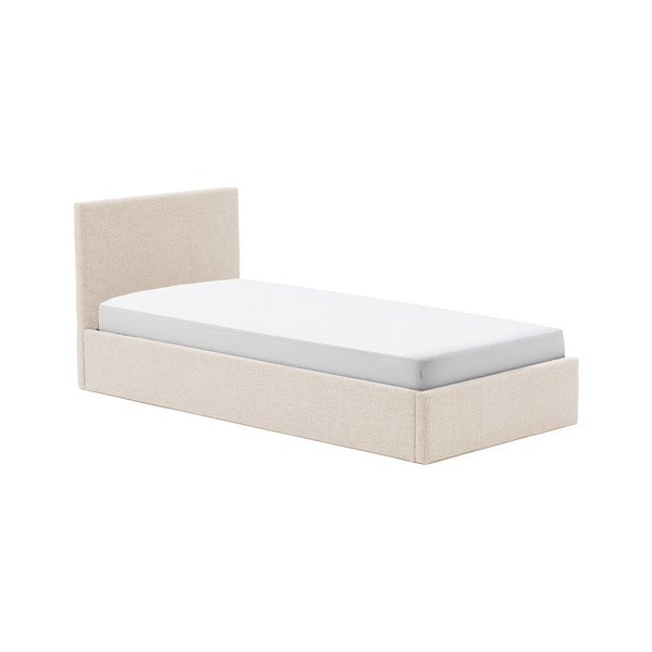 Bēša polsterēta vienvietīga gulta ar veļas kasti ar redelēm 90x200 cm Nahiri – Kave Home-image-2