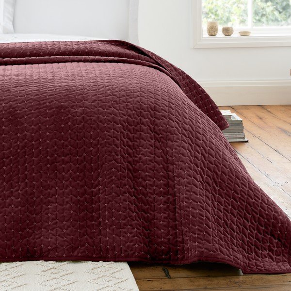 Bordo samta stepēts gultas pārklājs 240x260 cm Attica Velvet – Bianca-image-1