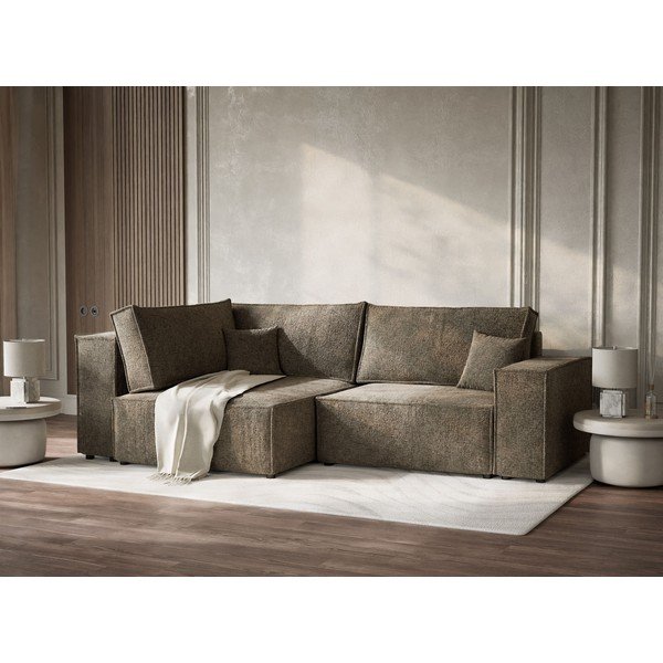 Brūns salokāms stūra dīvāns no šenila auduma ar uzglabāšanas vietu (ar kreiso stūri/L veida) Tonga – Maison de Rêve-image-4