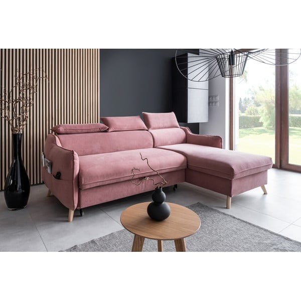 Gaiši rozā samta salokāms stūra dīvāns (ar labo stūri) Sweet Harmony – Miuform-image-3