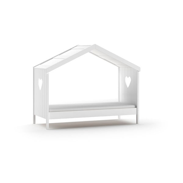 Balta priedes masīvkoka bērnu gulta mājas formā/izvelkama ar veļas kasti 90x200 cm AMORI – Vipack-image-3