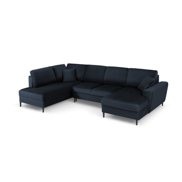 Tumši zils samta salokāms stūra dīvāns ar uzglabāšanas vietu (ar kreiso stūri/U veida) Kyoto – Cosmopolitan Design-image-1