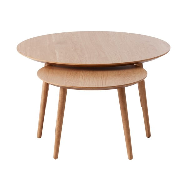 Dabīga toņa apaļi žurnālgaldiņi ar ozolkoka imitāciju (2 gab.) ø 88 cm Adda – Unique Furniture