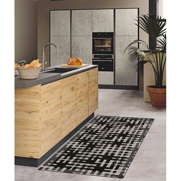 Melns mazgājams celiņa paklājs 55x115 cm Dama Nero – Floorita-image-1