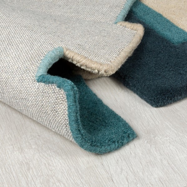 Zils/bēšs vilnas celiņa paklājs 60x230 cm Abstract Collage – Flair Rugs-image-3