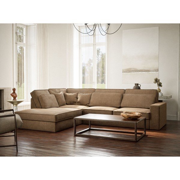 Gaiši brūns stūra dīvāns no šenila auduma (ar kreiso stūri/L veida) Kirou – Maison de Rêve-image-1