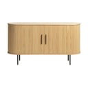 Dabīga toņa zema kumode ar ozolkoka imitāciju un bīdāmām durvīm 140x76 cm Nola – Unique Furniture