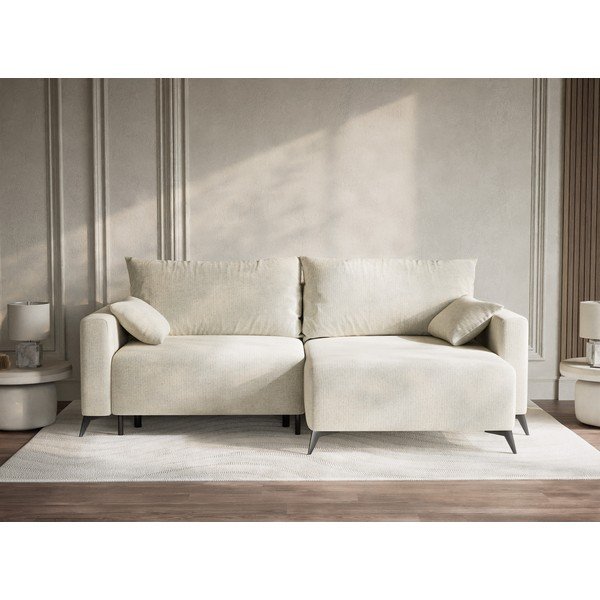 Krēmkrāsas salokāms stūra dīvāns no šenila auduma ar uzglabāšanas vietu (ar labo stūri/ar zvilni) Leon – Maison de Rêve-image-1