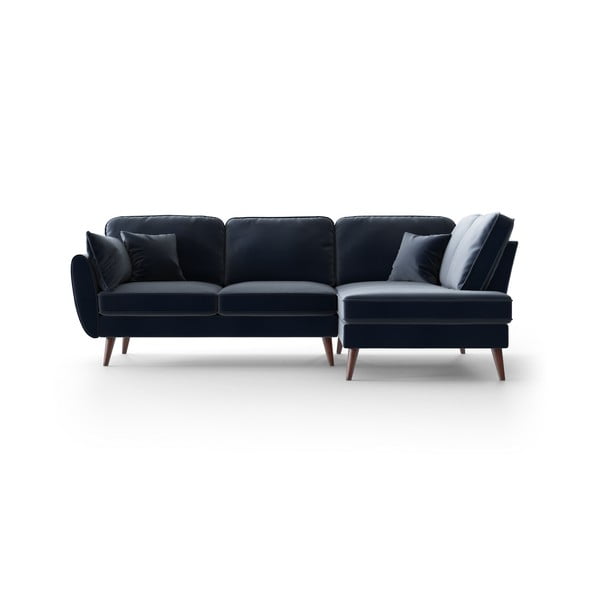 Tumši zils samta stūra dīvāns My Pop Design Auteuil, labais stūris