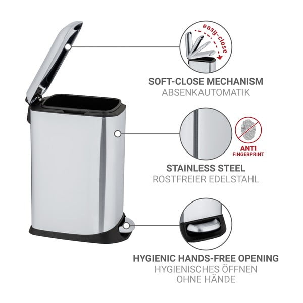 Sudraba krāsas nerūsējošā tērauda atkritumu tvertne ar pedāli 12 l Design – Wenko-image-4