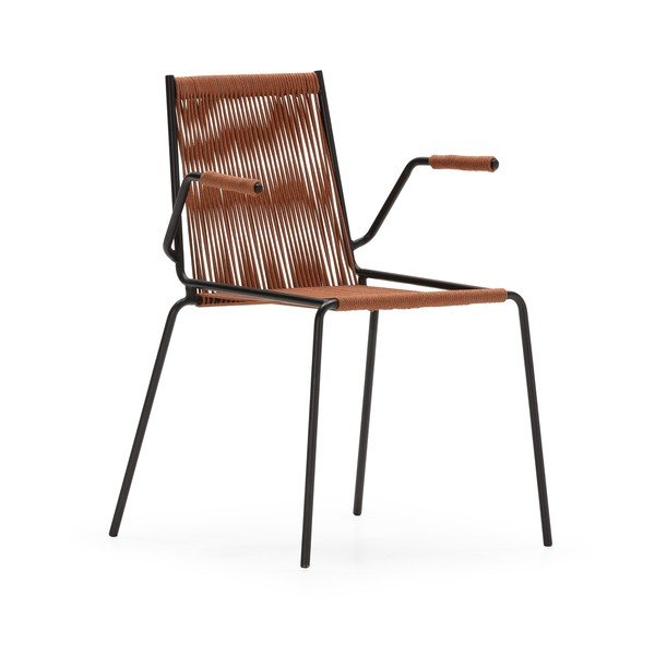 Terakotas oranži metāla pusdienu krēsli ar roku balstiem/saliekami vieni uz otra (2 gab.) Emily – Marckeric