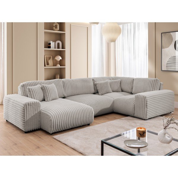 Gaiši pelēks velveta stūra dīvāns (ar labo stūri/U veida) Justin – Ropez-image-4