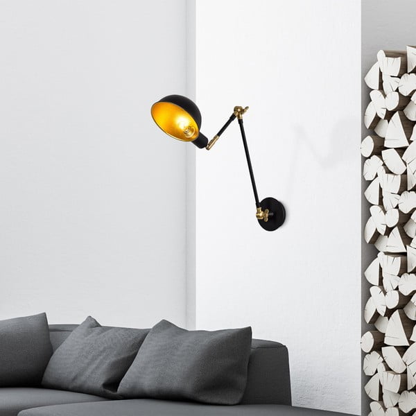 Melna/zelta krāsas sienas lampa ø 15 cm Sihen – Opviq lights-image-1
