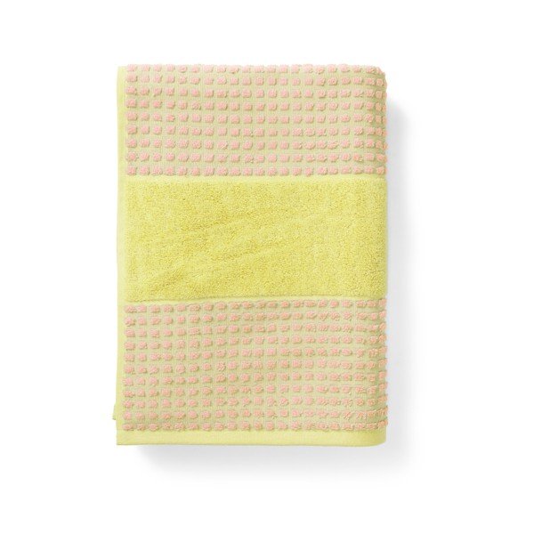 Dzeltens/rozā frotē dvielis no organiskās kokvilnas  70x140 cm Check – JUNA