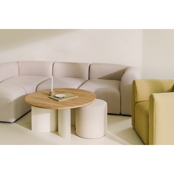 Krēmkrāsas/dabīga toņa apaļš žurnālgaldiņš ar oškoka imitācijas galda virsmu ø 95 cm Gavo – noo.ma-image-4